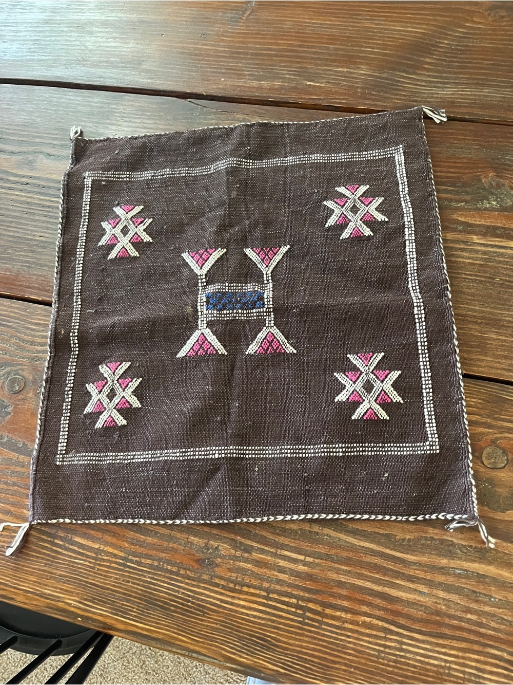 Handwoven Brown and Pink Embroidered Authentic Moroccan pillow cover